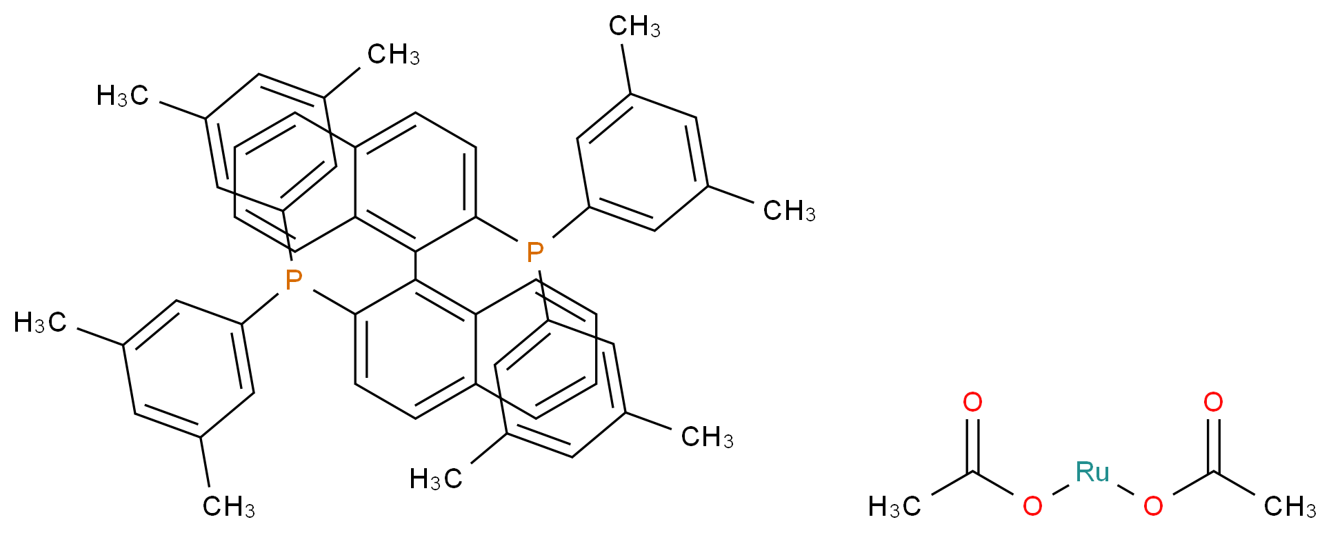 (1-{2-[bis(3,5-dimethylphenyl)phosphanyl]naphthalen-1-yl}naphthalen-2-yl)bis(3,5-dimethylphenyl)phosphane (acetyloxy)ruthenio acetate_分子结构_CAS_374067-50-2