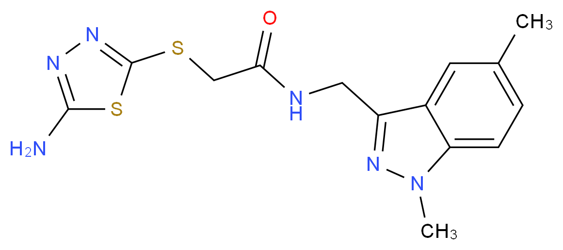 2-[(5-amino-1,3,4-thiadiazol-2-yl)thio]-N-[(1,5-dimethyl-1H-indazol-3-yl)methyl]acetamide_分子结构_CAS_)