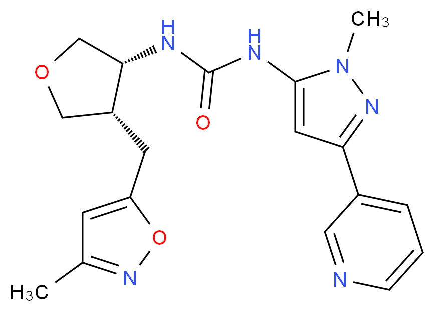 N-{(3R*,4S*)-4-[(3-methylisoxazol-5-yl)methyl]tetrahydrofuran-3-yl}-N'-(1-methyl-3-pyridin-3-yl-1H-pyrazol-5-yl)urea_分子结构_CAS_)