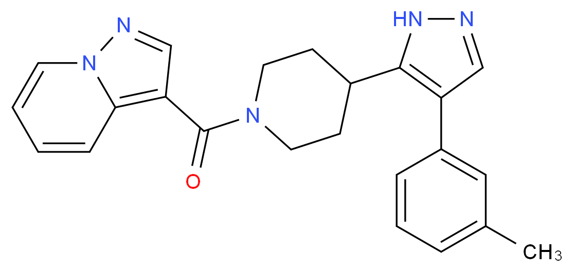 3-({4-[4-(3-methylphenyl)-1H-pyrazol-5-yl]piperidin-1-yl}carbonyl)pyrazolo[1,5-a]pyridine_分子结构_CAS_)