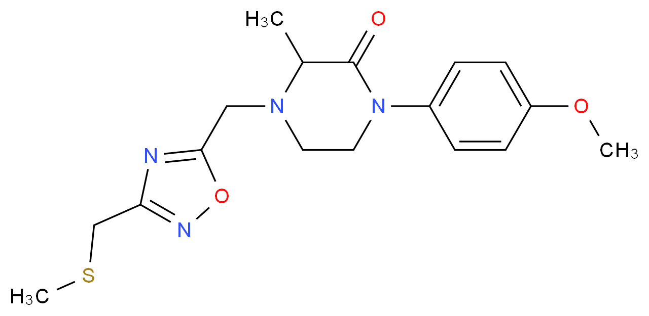 1-(4-methoxyphenyl)-3-methyl-4-({3-[(methylthio)methyl]-1,2,4-oxadiazol-5-yl}methyl)-2-piperazinone_分子结构_CAS_)