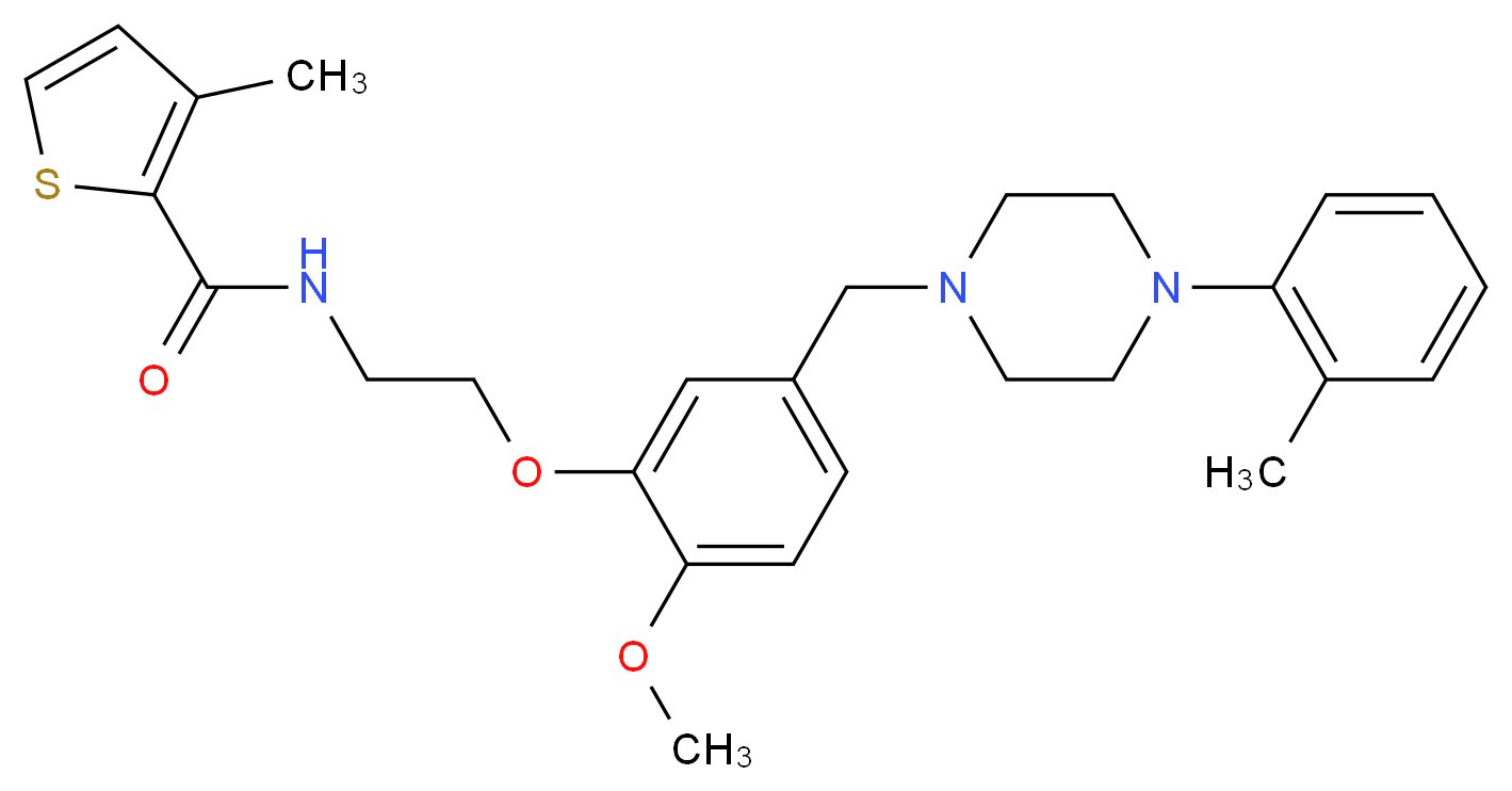 N-[2-(2-methoxy-5-{[4-(2-methylphenyl)-1-piperazinyl]methyl}phenoxy)ethyl]-3-methyl-2-thiophenecarboxamide_分子结构_CAS_)