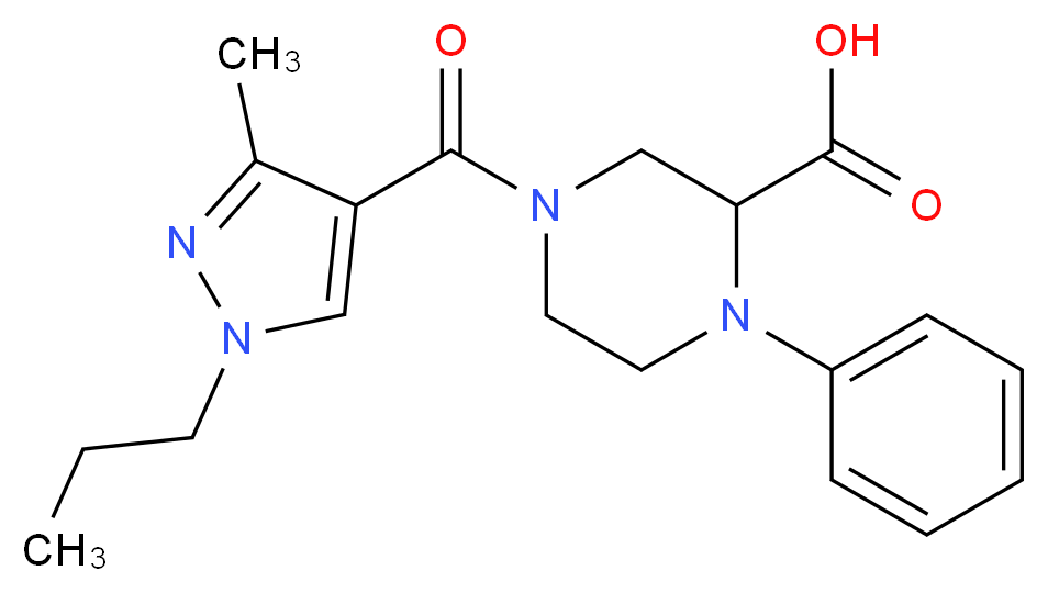 4-[(3-methyl-1-propyl-1H-pyrazol-4-yl)carbonyl]-1-phenyl-2-piperazinecarboxylic acid_分子结构_CAS_)