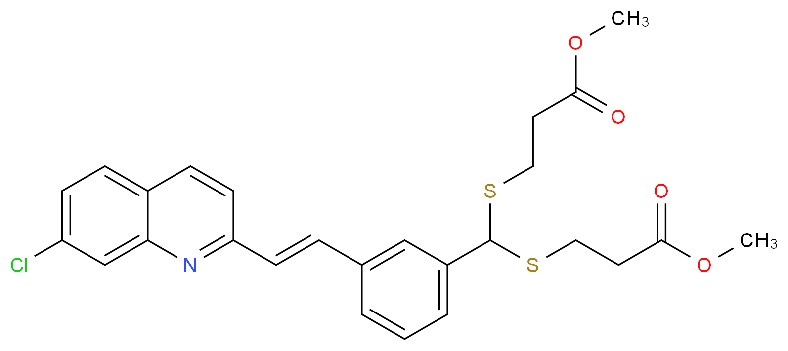 methyl 3-[({3-[(E)-2-(7-chloroquinolin-2-yl)ethenyl]phenyl}[(3-methoxy-3-oxopropyl)sulfanyl]methyl)sulfanyl]propanoate_分子结构_CAS_120385-96-8