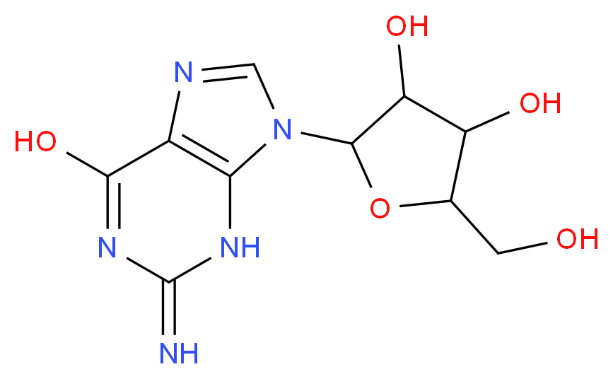 2-(6-hydroxy-2-imino-3,9-dihydro-2H-purin-9-yl)-5-(hydroxymethyl)oxolane-3,4-diol_分子结构_CAS_118-00-3