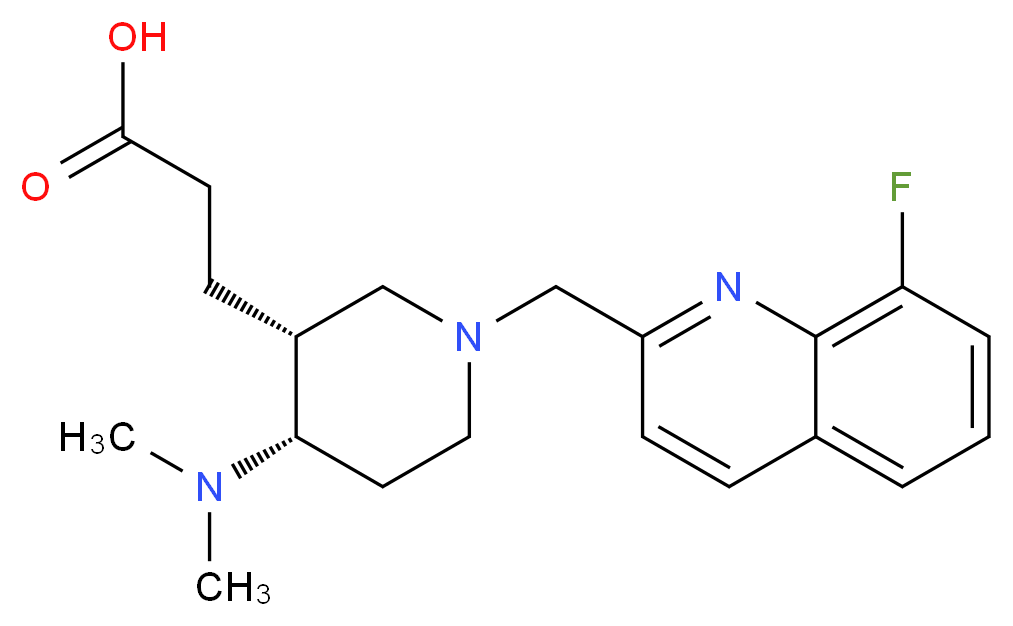 3-{(3R*,4S*)-4-(dimethylamino)-1-[(8-fluoroquinolin-2-yl)methyl]piperidin-3-yl}propanoic acid_分子结构_CAS_)