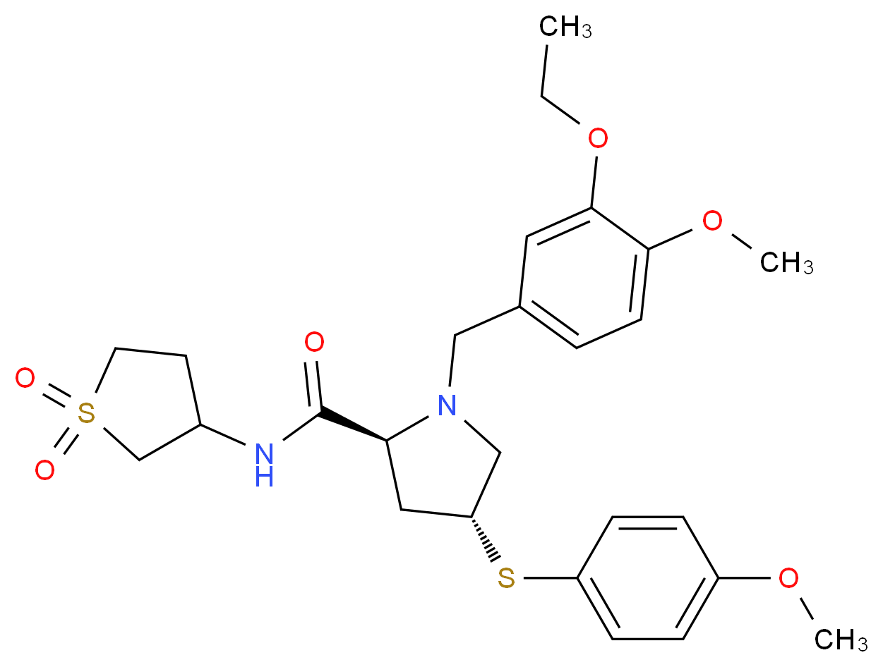 (4R)-N-(1,1-dioxidotetrahydro-3-thienyl)-1-(3-ethoxy-4-methoxybenzyl)-4-[(4-methoxyphenyl)thio]-L-prolinamide_分子结构_CAS_)