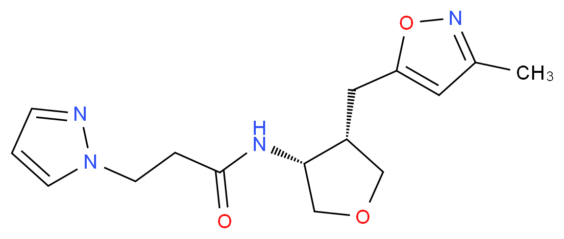 N-{(3R*,4S*)-4-[(3-methylisoxazol-5-yl)methyl]tetrahydrofuran-3-yl}-3-(1H-pyrazol-1-yl)propanamide_分子结构_CAS_)