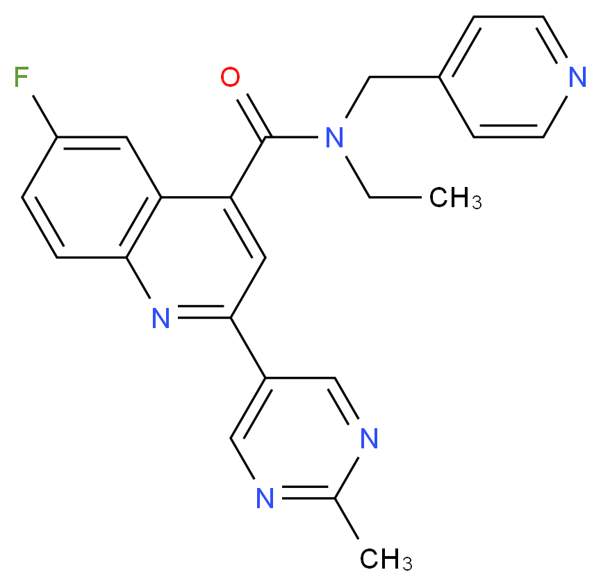 N-ethyl-6-fluoro-2-(2-methylpyrimidin-5-yl)-N-(pyridin-4-ylmethyl)quinoline-4-carboxamide_分子结构_CAS_)