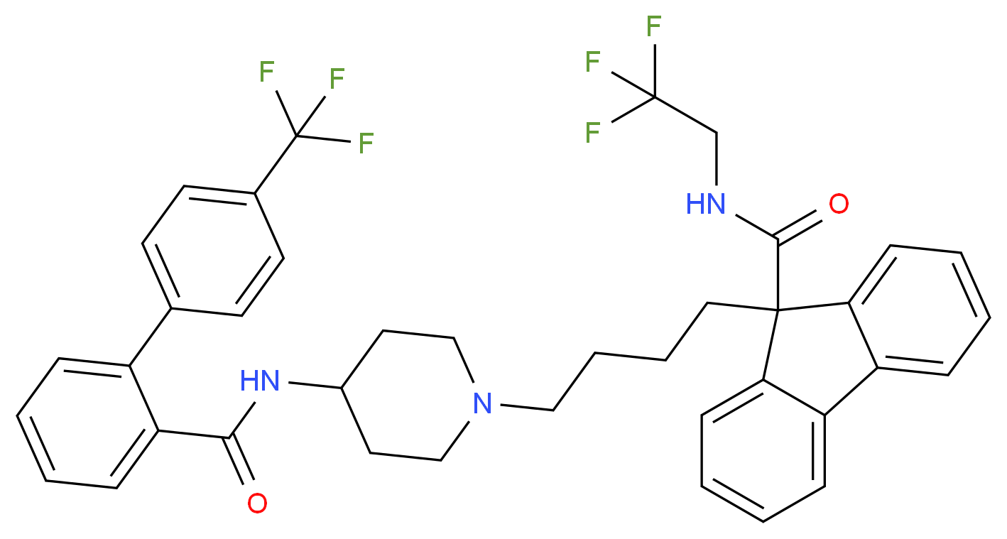 N-(2,2,2-trifluoroethyl)-9-[4-(4-{2-[4-(trifluoromethyl)phenyl]benzamido}piperidin-1-yl)butyl]-9H-fluorene-9-carboxamide_分子结构_CAS_182431-12-5