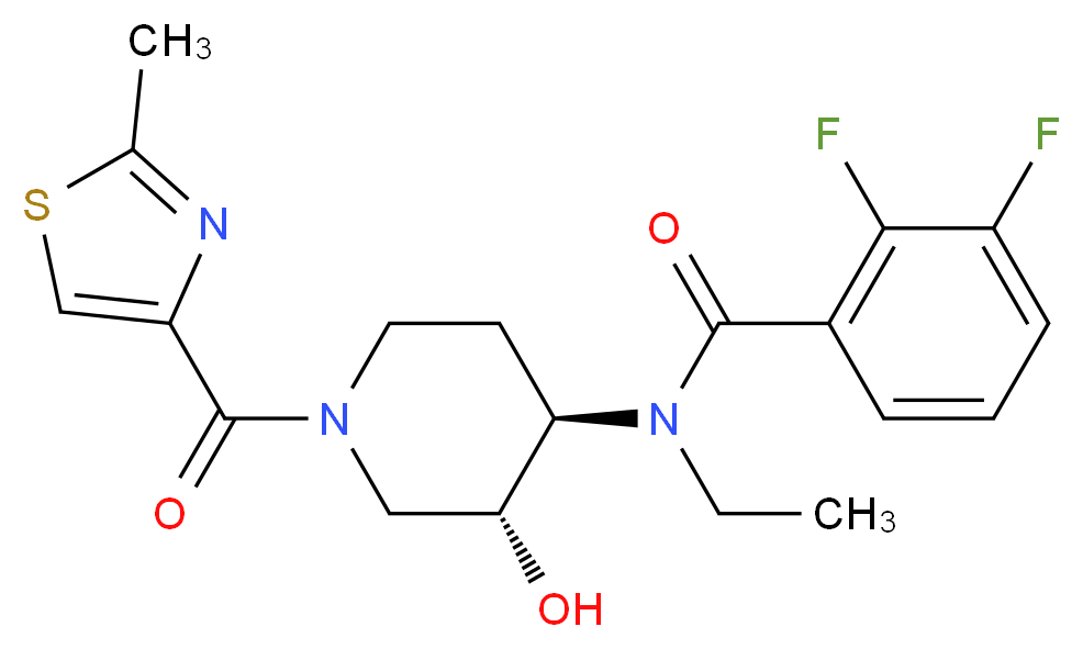 N-ethyl-2,3-difluoro-N-{(3R*,4R*)-3-hydroxy-1-[(2-methyl-1,3-thiazol-4-yl)carbonyl]-4-piperidinyl}benzamide_分子结构_CAS_)