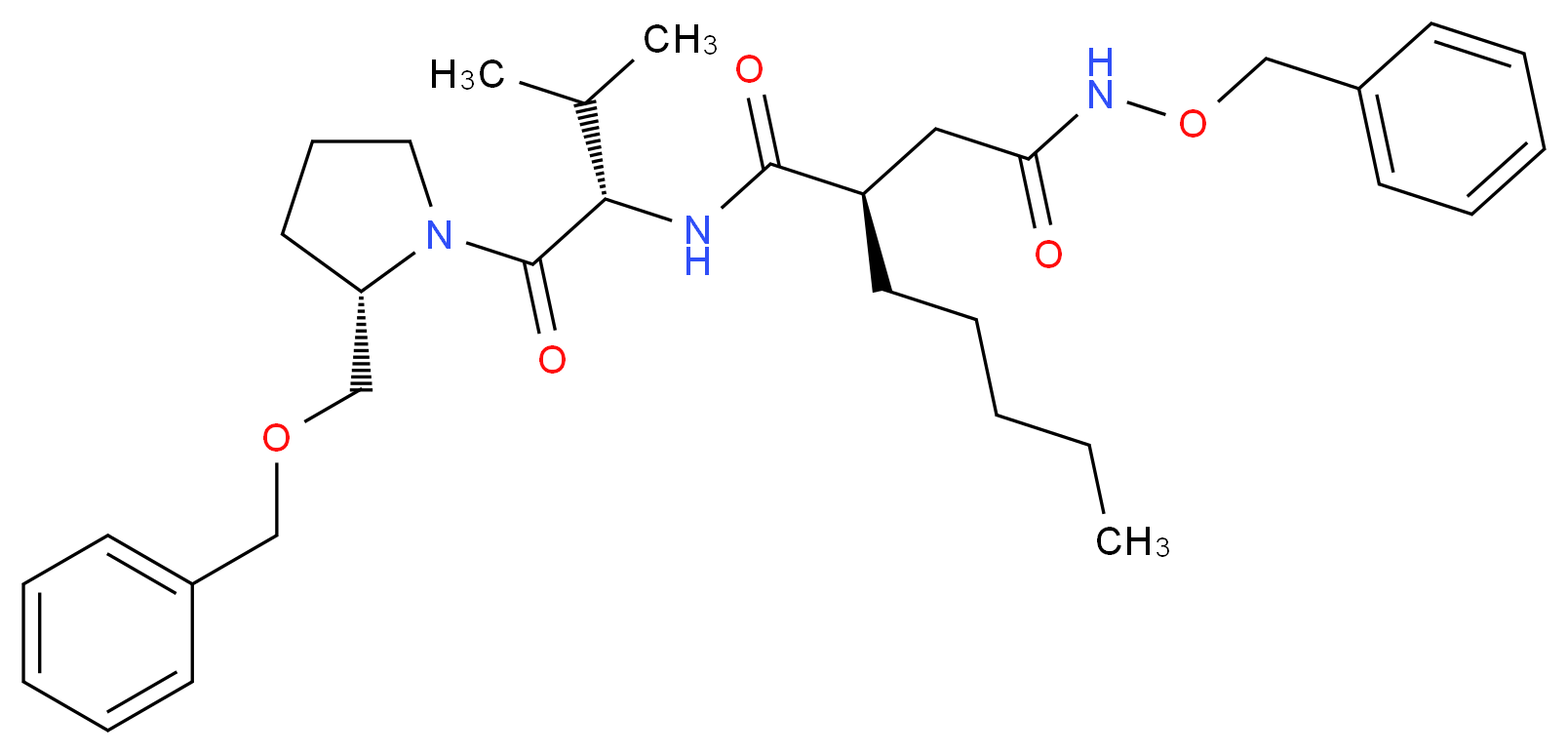 (2R)-N-(benzyloxy)-N'-[(2S)-1-[(2S)-2-[(benzyloxy)methyl]pyrrolidin-1-yl]-3-methyl-1-oxobutan-2-yl]-2-pentylbutanediamide_分子结构_CAS_460754-33-0