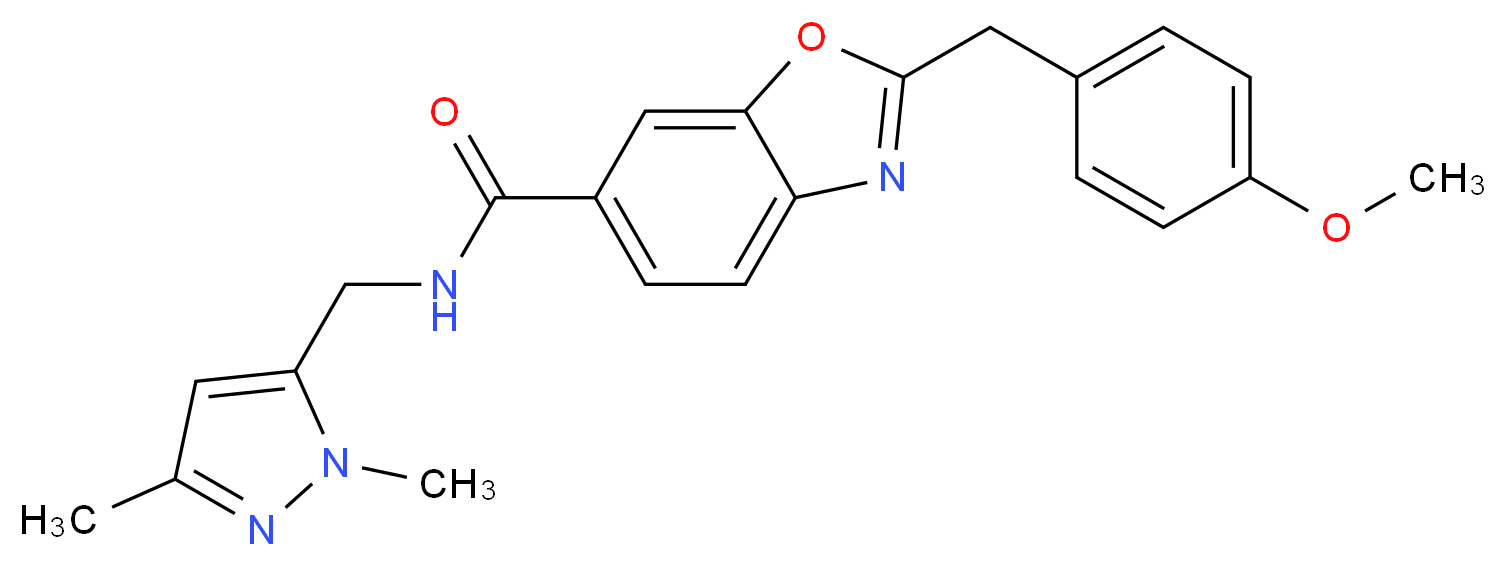 N-[(1,3-dimethyl-1H-pyrazol-5-yl)methyl]-2-(4-methoxybenzyl)-1,3-benzoxazole-6-carboxamide_分子结构_CAS_)