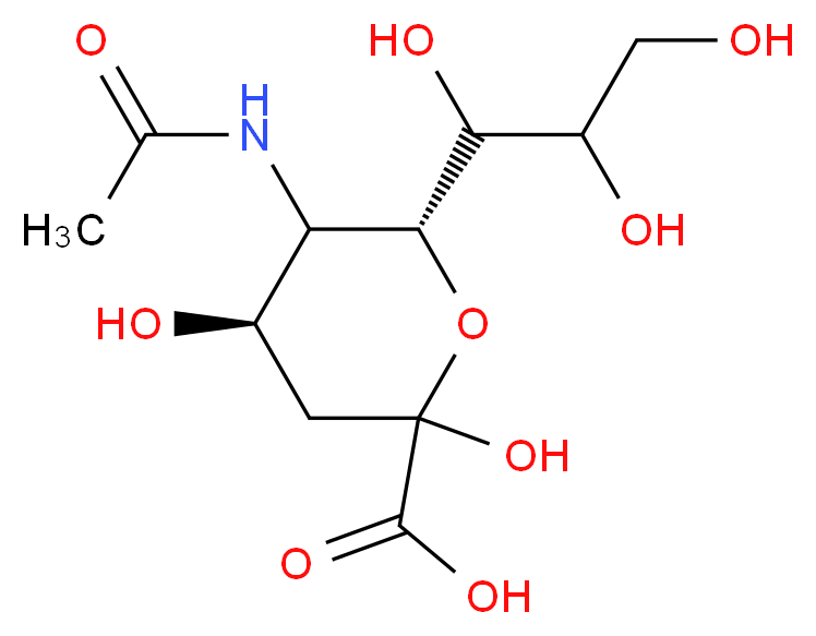 (4R,6R)-5-acetamido-2,4-dihydroxy-6-(1,2,3-trihydroxypropyl)oxane-2-carboxylic acid_分子结构_CAS_131-48-6