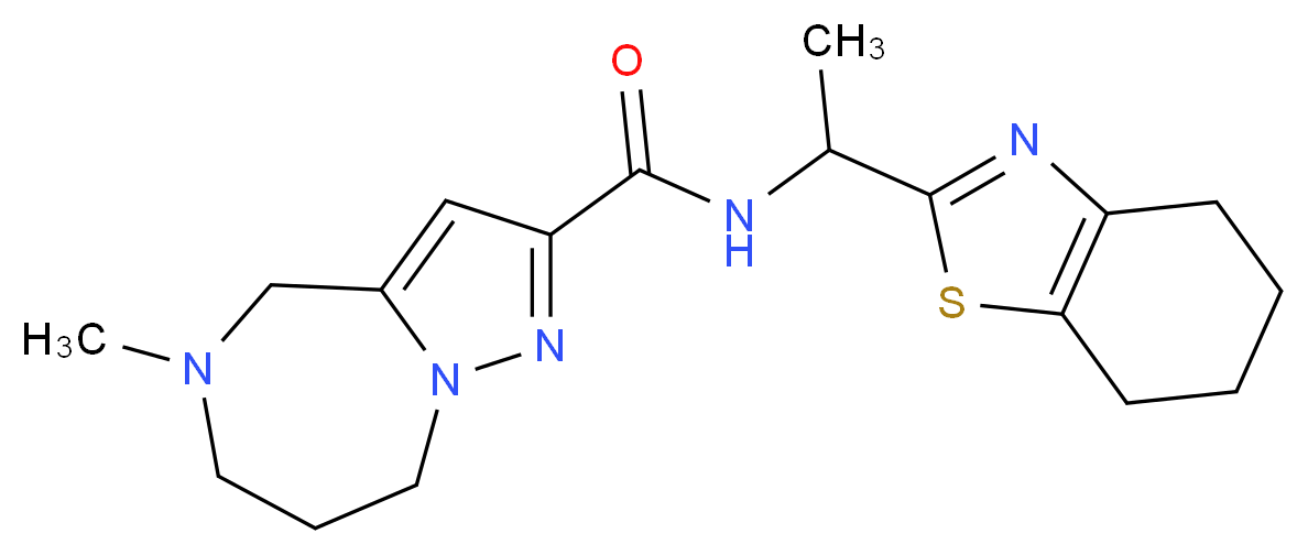 5-methyl-N-[1-(4,5,6,7-tetrahydro-1,3-benzothiazol-2-yl)ethyl]-5,6,7,8-tetrahydro-4H-pyrazolo[1,5-a][1,4]diazepine-2-carboxamide_分子结构_CAS_)