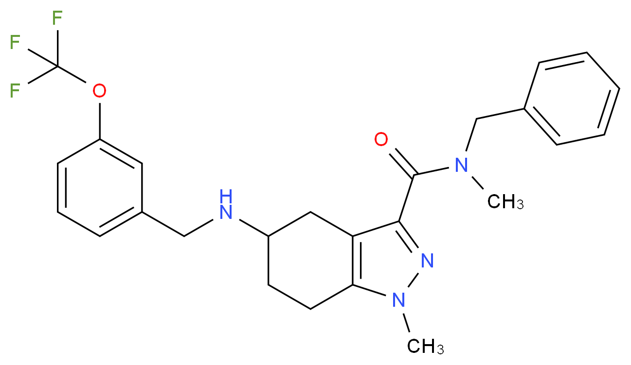 N-benzyl-N,1-dimethyl-5-{[3-(trifluoromethoxy)benzyl]amino}-4,5,6,7-tetrahydro-1H-indazole-3-carboxamide_分子结构_CAS_)