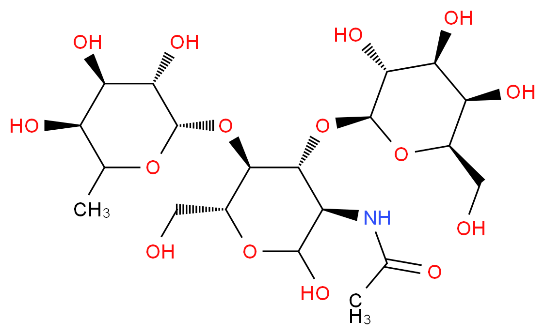 N-[(3R,4R,5S,6R)-2-hydroxy-6-(hydroxymethyl)-4-{[(2R,3R,4S,5R,6R)-3,4,5-trihydroxy-6-(hydroxymethyl)oxan-2-yl]oxy}-5-{[(2S,3S,4R,5S)-3,4,5-trihydroxy-6-methyloxan-2-yl]oxy}oxan-3-yl]acetamide_分子结构_CAS_56570-03-7