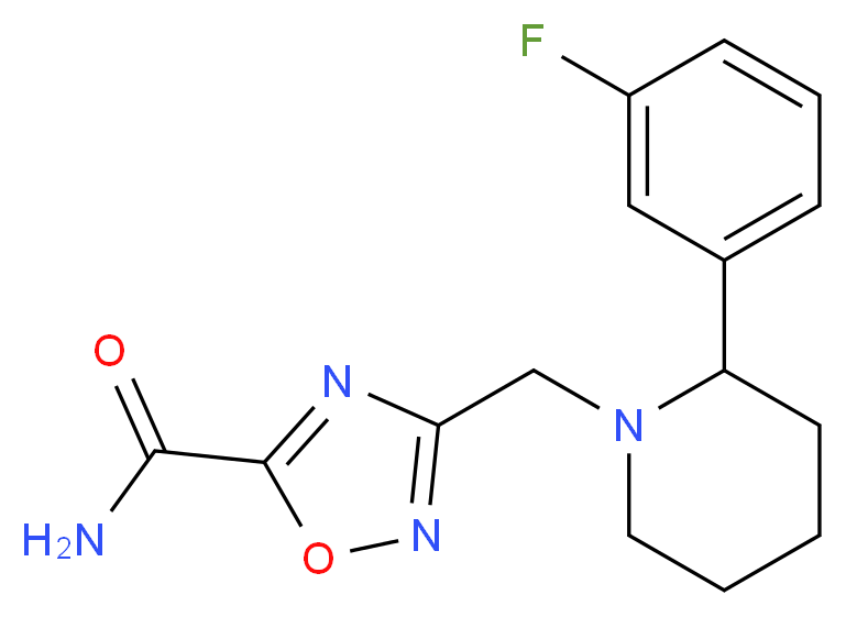 3-{[2-(3-fluorophenyl)-1-piperidinyl]methyl}-1,2,4-oxadiazole-5-carboxamide_分子结构_CAS_)