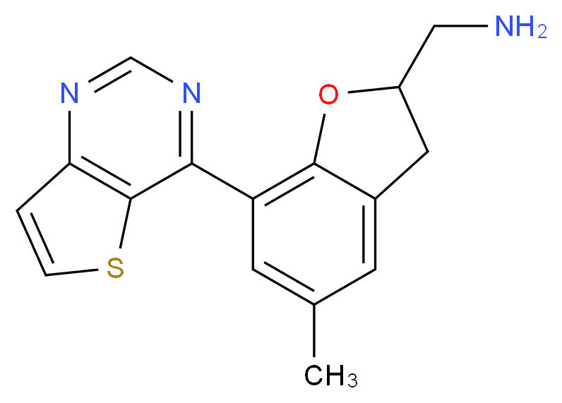 1-(5-methyl-7-thieno[3,2-d]pyrimidin-4-yl-2,3-dihydro-1-benzofuran-2-yl)methanamine_分子结构_CAS_)