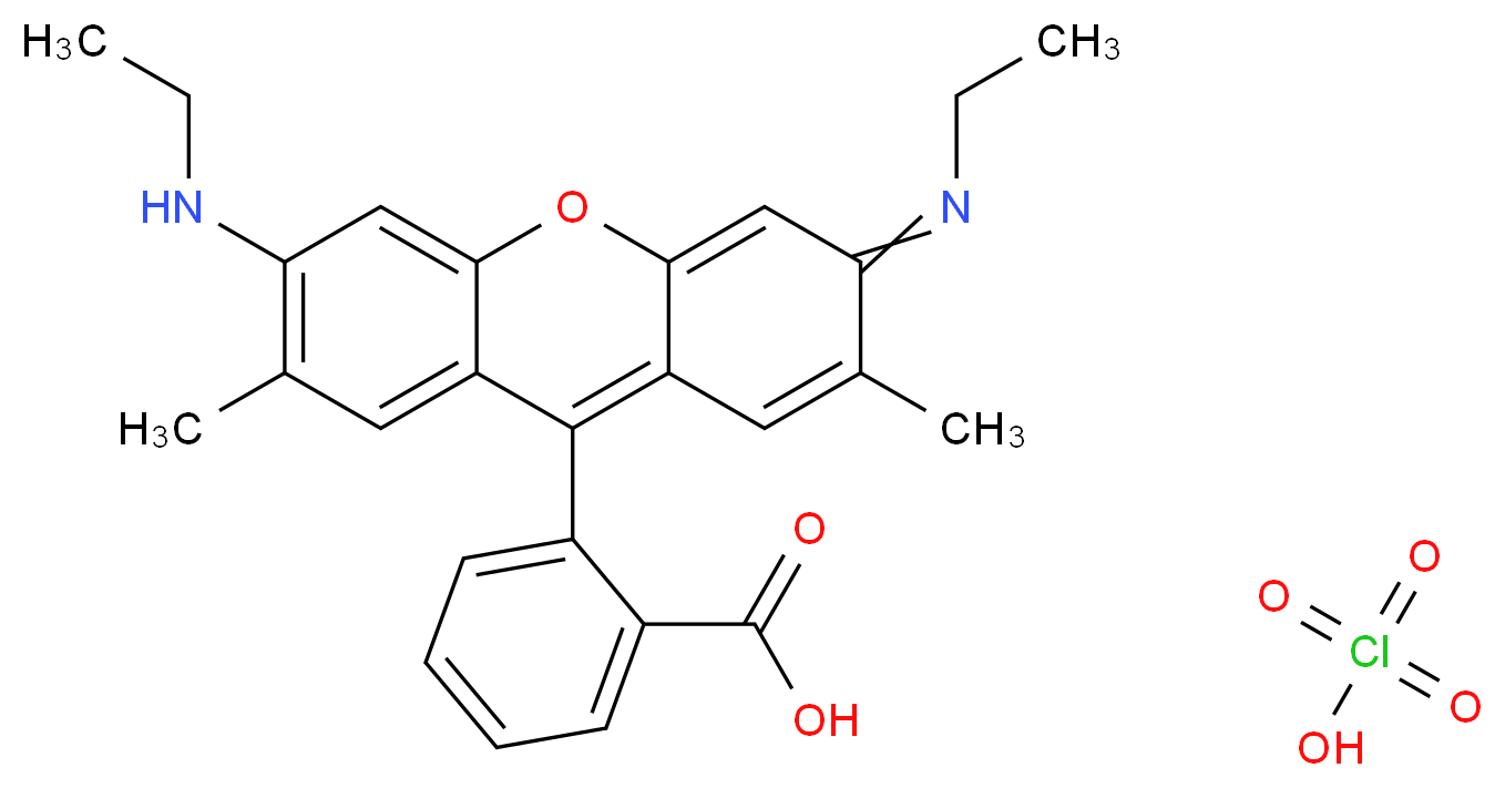 2-[6-(ethylamino)-3-(ethylimino)-2,7-dimethyl-3H-xanthen-9-yl]benzoic acid; perchloric acid_分子结构_CAS_62669-66-3