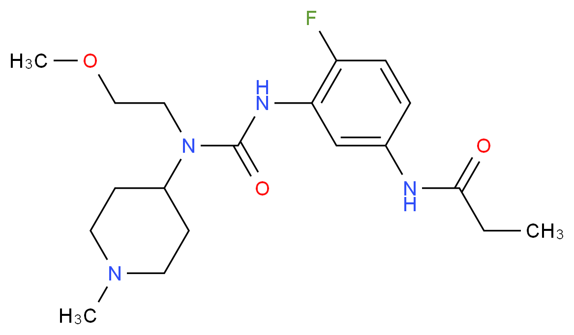 N-[4-fluoro-3-({[(2-methoxyethyl)(1-methylpiperidin-4-yl)amino]carbonyl}amino)phenyl]propanamide_分子结构_CAS_)