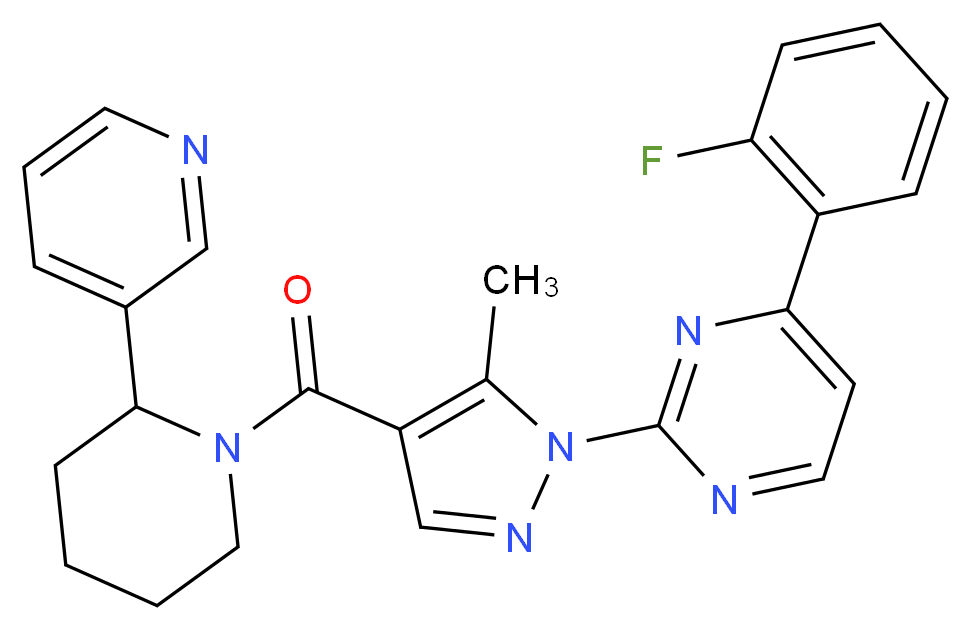 4-(2-fluorophenyl)-2-(5-methyl-4-{[2-(3-pyridinyl)-1-piperidinyl]carbonyl}-1H-pyrazol-1-yl)pyrimidine_分子结构_CAS_)