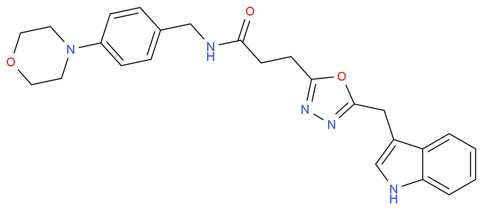 3-[5-(1H-indol-3-ylmethyl)-1,3,4-oxadiazol-2-yl]-N-[4-(4-morpholinyl)benzyl]propanamide_分子结构_CAS_)