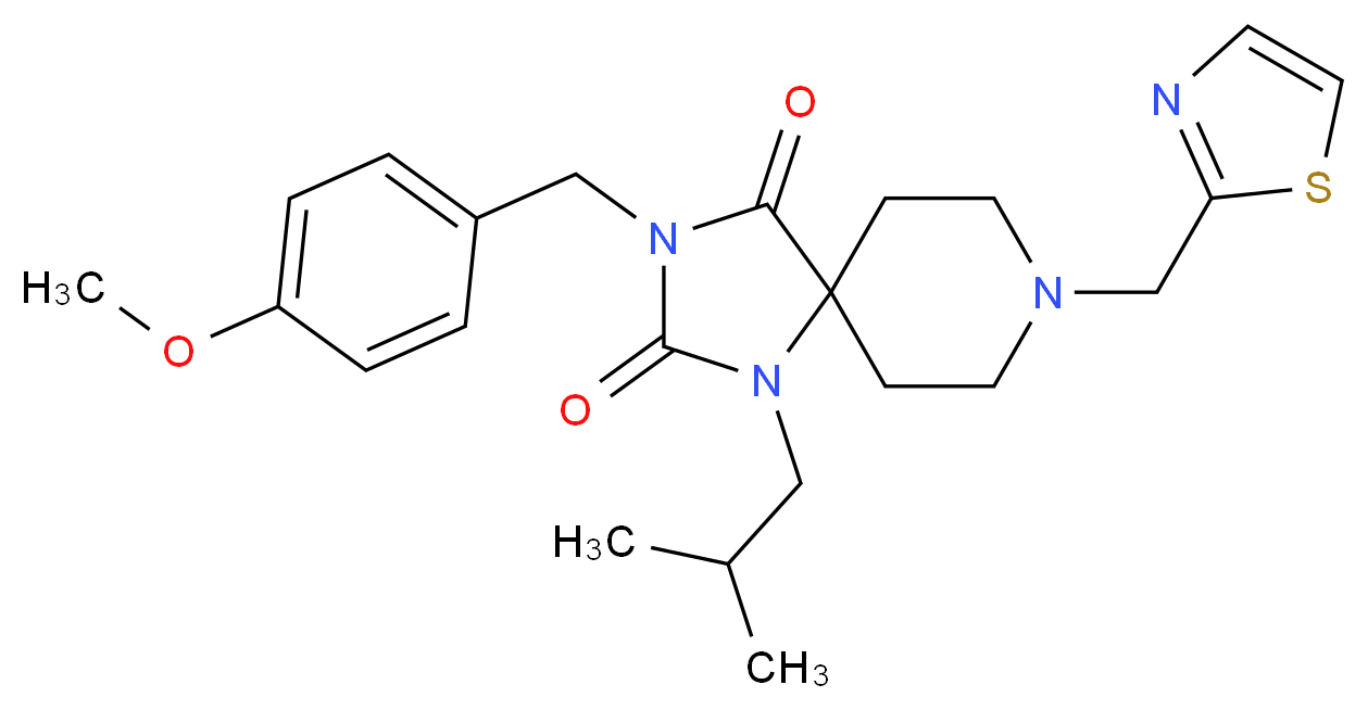 1-isobutyl-3-(4-methoxybenzyl)-8-(1,3-thiazol-2-ylmethyl)-1,3,8-triazaspiro[4.5]decane-2,4-dione_分子结构_CAS_)