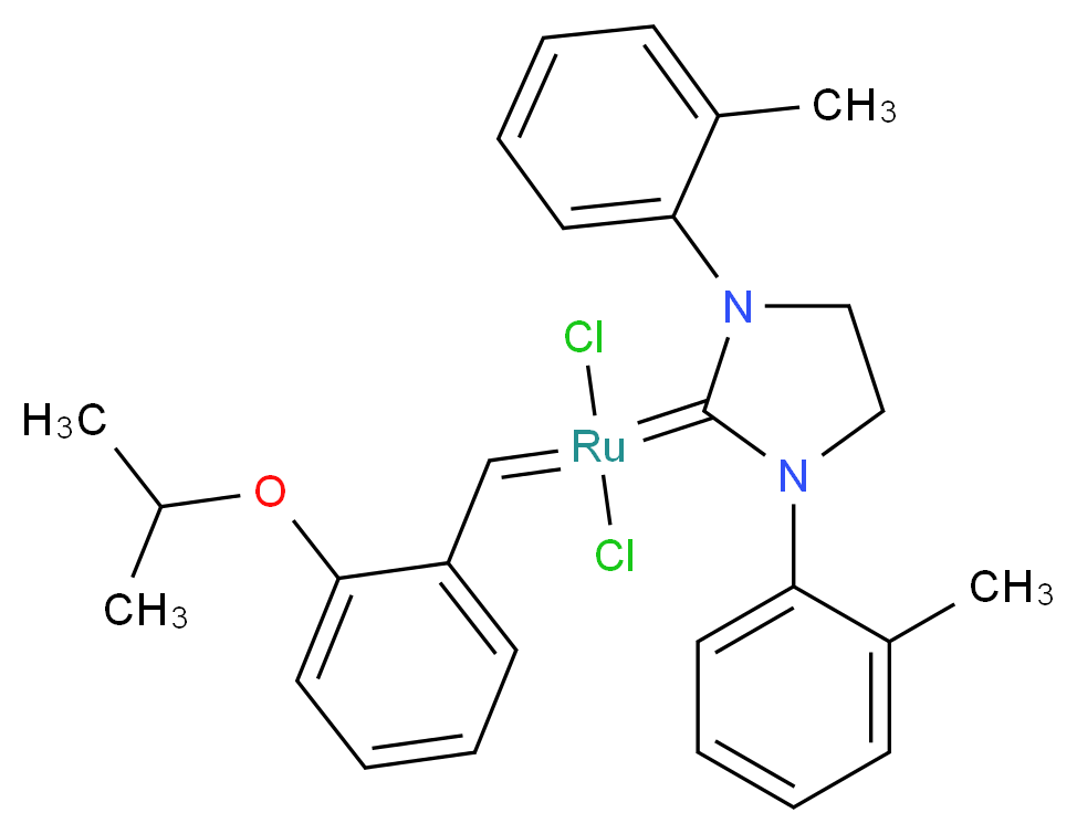 二氯[1,3-双(2-甲基苯基)-2-咪唑烷亚基](2-异丙氧基苯亚甲基)钌(II)_分子结构_CAS_927429-61-6)