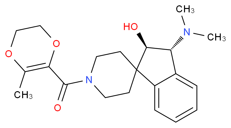 (2R*,3R*)-3-(dimethylamino)-1'-[(3-methyl-5,6-dihydro-1,4-dioxin-2-yl)carbonyl]-2,3-dihydrospiro[indene-1,4'-piperidin]-2-ol_分子结构_CAS_)