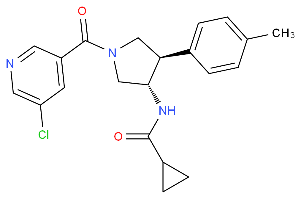 N-[(3S*,4R*)-1-[(5-chloro-3-pyridinyl)carbonyl]-4-(4-methylphenyl)-3-pyrrolidinyl]cyclopropanecarboxamide_分子结构_CAS_)