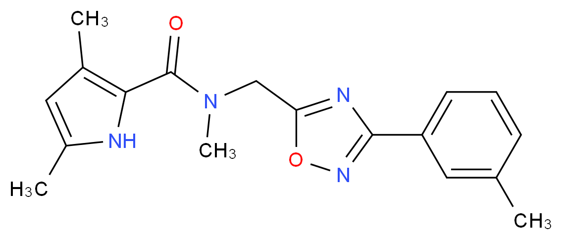 N,3,5-trimethyl-N-{[3-(3-methylphenyl)-1,2,4-oxadiazol-5-yl]methyl}-1H-pyrrole-2-carboxamide_分子结构_CAS_)