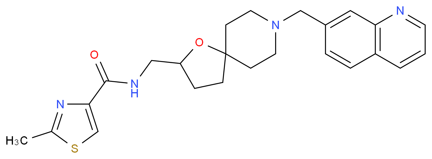 2-methyl-N-{[8-(7-quinolinylmethyl)-1-oxa-8-azaspiro[4.5]dec-2-yl]methyl}-1,3-thiazole-4-carboxamide_分子结构_CAS_)