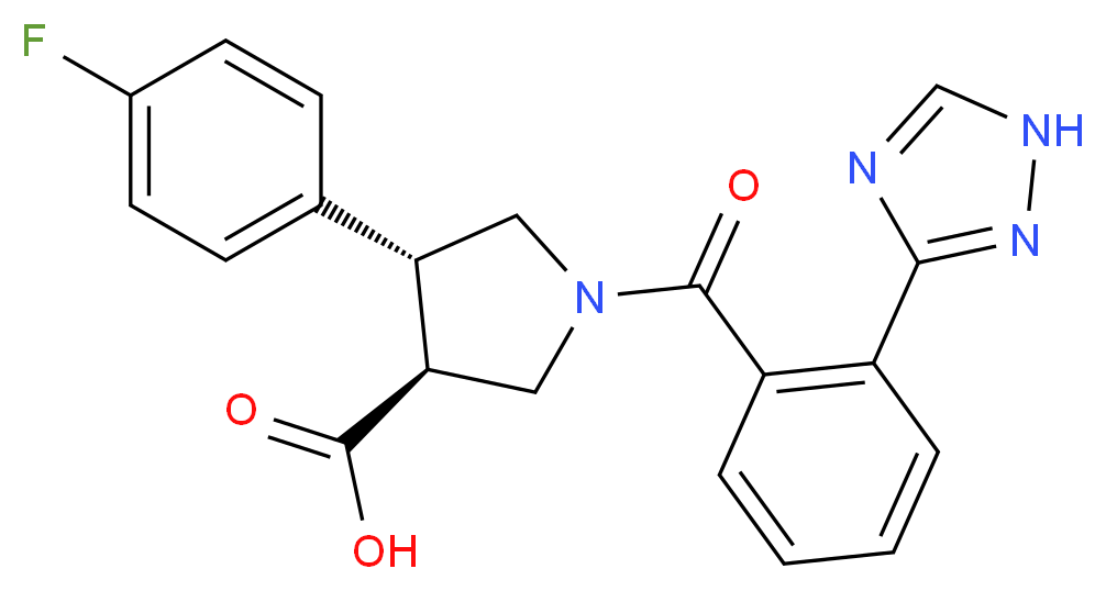 (3S*,4R*)-4-(4-fluorophenyl)-1-[2-(1H-1,2,4-triazol-3-yl)benzoyl]pyrrolidine-3-carboxylic acid_分子结构_CAS_)