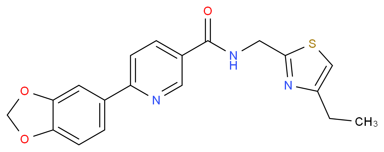 6-(1,3-benzodioxol-5-yl)-N-[(4-ethyl-1,3-thiazol-2-yl)methyl]nicotinamide_分子结构_CAS_)