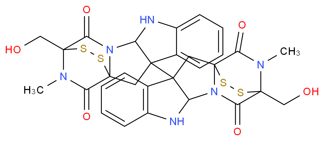 14-(hydroxymethyl)-3-[14-(hydroxymethyl)-18-methyl-13,17-dioxo-15,16-dithia-10,12,18-triazapentacyclo[12.2.2.0<sup>1</sup>,<sup>1</sup><sup>2</sup>.0<sup>3</sup>,<sup>1</sup><sup>1</sup>.0<sup>4</sup>,<sup>9</sup>]octadeca-4(9),5,7-trien-3-yl]-18-methyl-15,16-dithia-10,12,18-triazapentacyclo[12.2.2.0<sup>1</sup>,<sup>1</sup><sup>2</sup>.0<sup>3</sup>,<sup>1</sup><sup>1</sup>.0<sup>4</sup>,<sup>9</sup>]octadeca-4,6,8-triene-13,17-dione_分子结构_CAS_28097-03-2