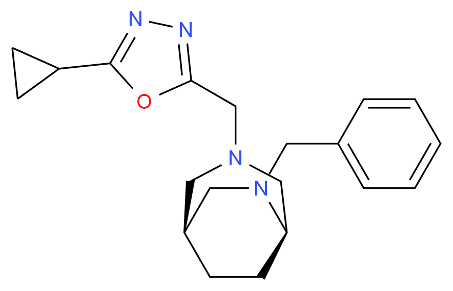 (1S*,5R*)-6-benzyl-3-[(5-cyclopropyl-1,3,4-oxadiazol-2-yl)methyl]-3,6-diazabicyclo[3.2.2]nonane_分子结构_CAS_)