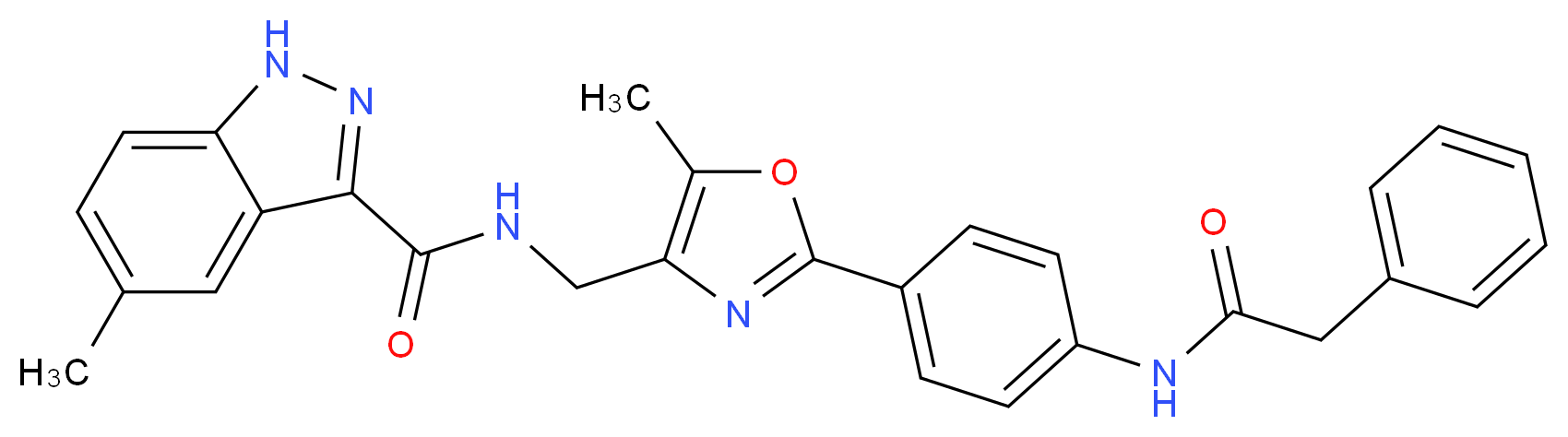 5-methyl-N-[(5-methyl-2-{4-[(phenylacetyl)amino]phenyl}-1,3-oxazol-4-yl)methyl]-1H-indazole-3-carboxamide_分子结构_CAS_)