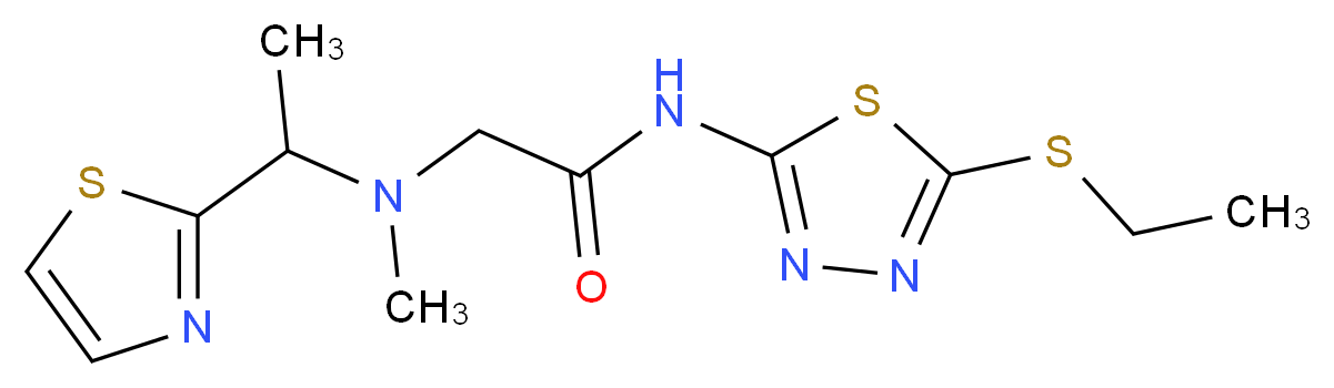 N-[5-(ethylthio)-1,3,4-thiadiazol-2-yl]-2-{methyl[1-(1,3-thiazol-2-yl)ethyl]amino}acetamide_分子结构_CAS_)