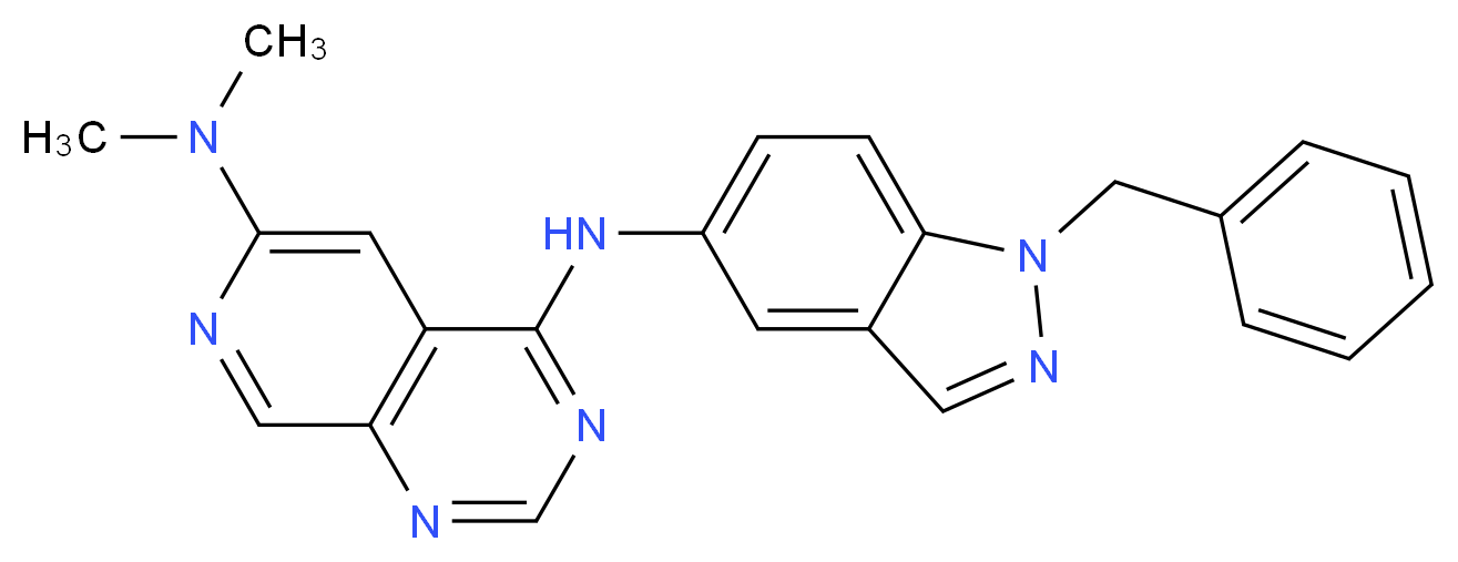 4-N-(1-benzyl-1H-indazol-5-yl)-6-N,6-N-dimethylpyrido[3,4-d]pyrimidine-4,6-diamine_分子结构_CAS_202272-68-2
