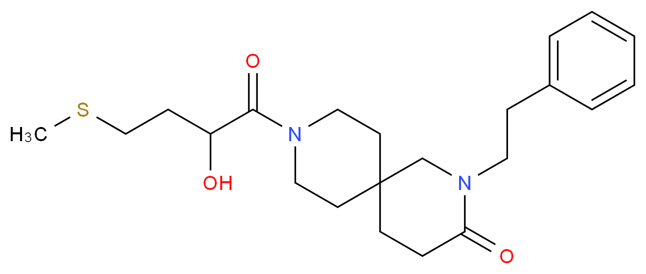9-[2-hydroxy-4-(methylthio)butanoyl]-2-(2-phenylethyl)-2,9-diazaspiro[5.5]undecan-3-one_分子结构_CAS_)