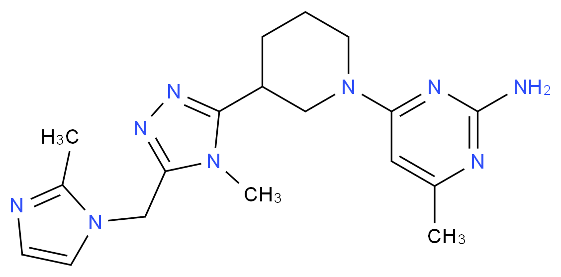 4-methyl-6-(3-{4-methyl-5-[(2-methyl-1H-imidazol-1-yl)methyl]-4H-1,2,4-triazol-3-yl}piperidin-1-yl)pyrimidin-2-amine_分子结构_CAS_)