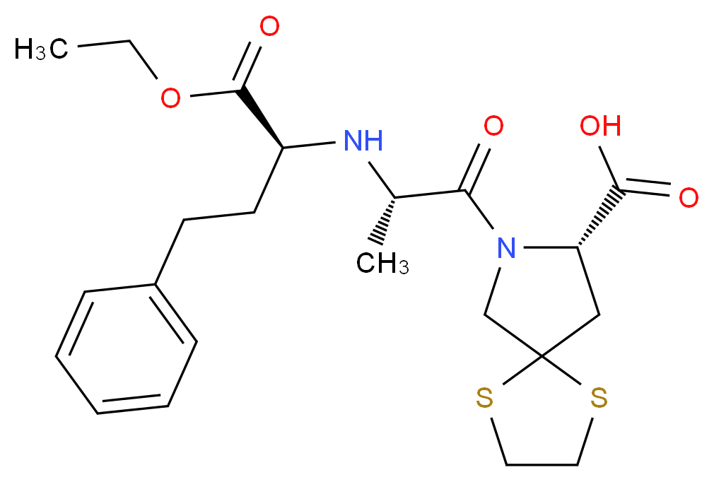 (8S)-7-[(2S)-2-{[(2S)-1-ethoxy-1-oxo-4-phenylbutan-2-yl]amino}propanoyl]-1,4-dithia-7-azaspiro[4.4]nonane-8-carboxylic acid_分子结构_CAS_83647-97-6