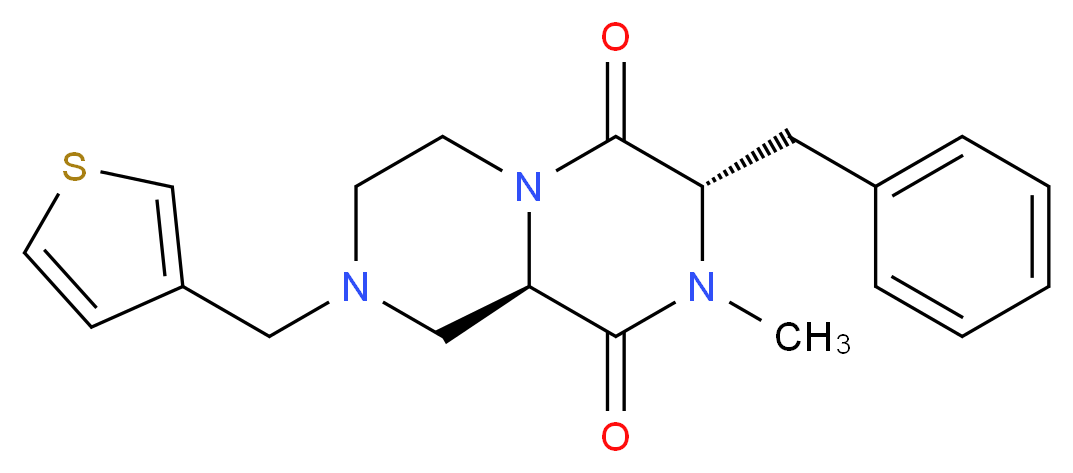 (3S,9aR)-3-benzyl-2-methyl-8-(3-thienylmethyl)tetrahydro-2H-pyrazino[1,2-a]pyrazine-1,4(3H,6H)-dione_分子结构_CAS_)