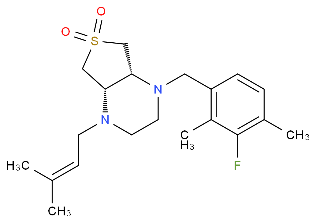 (4aS*,7aR*)-1-(3-fluoro-2,4-dimethylbenzyl)-4-(3-methyl-2-buten-1-yl)octahydrothieno[3,4-b]pyrazine 6,6-dioxide_分子结构_CAS_)