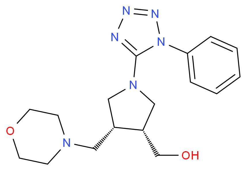 [(3R*,4R*)-4-(morpholin-4-ylmethyl)-1-(1-phenyl-1H-tetrazol-5-yl)pyrrolidin-3-yl]methanol_分子结构_CAS_)