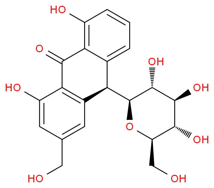 (10R)-1,8-dihydroxy-3-(hydroxymethyl)-10-[(2S,3R,4R,5S,6R)-3,4,5-trihydroxy-6-(hydroxymethyl)oxan-2-yl]-9,10-dihydroanthracen-9-one_分子结构_CAS_8015-61-0