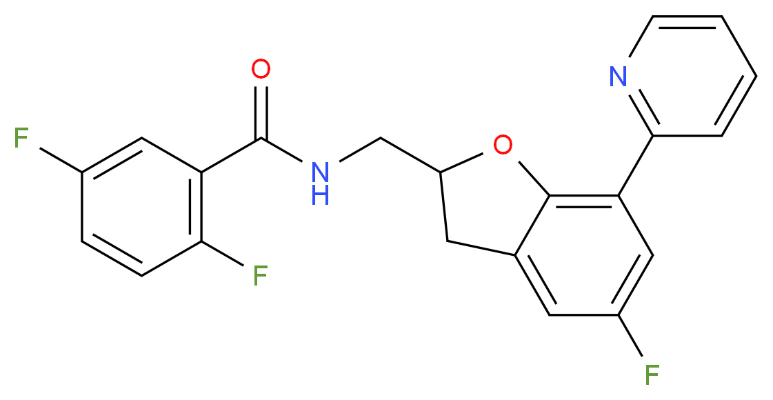 2,5-difluoro-N-{[5-fluoro-7-(2-pyridinyl)-2,3-dihydro-1-benzofuran-2-yl]methyl}benzamide_分子结构_CAS_)