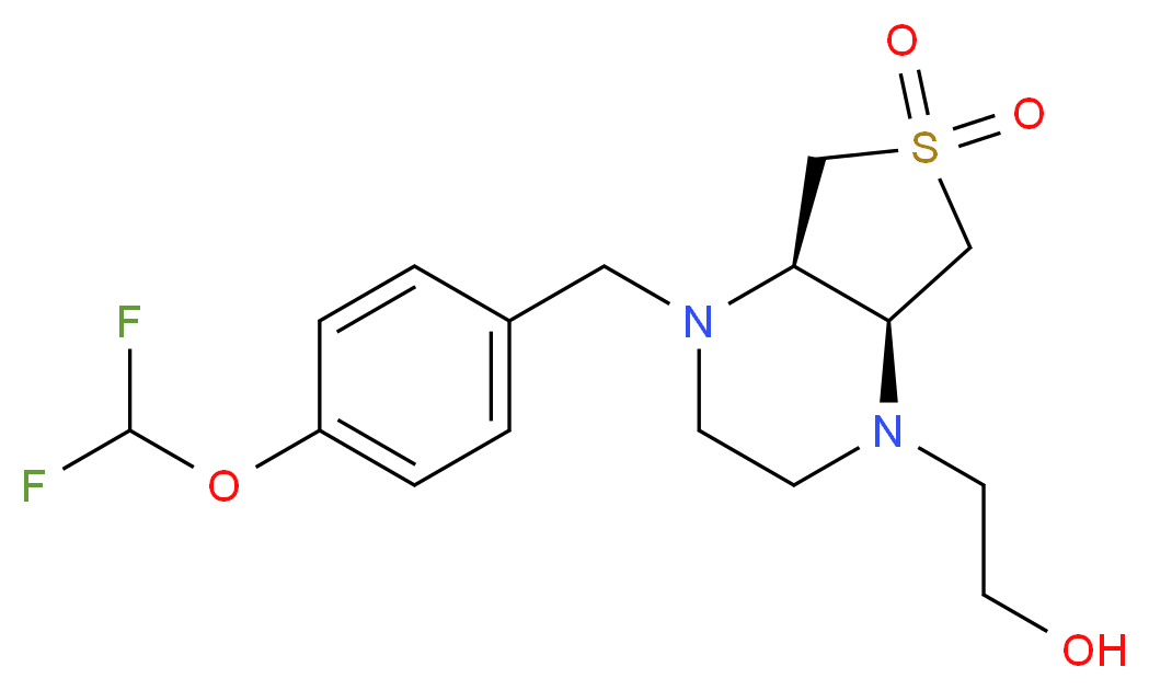 2-[(4aR*,7aS*)-4-[4-(difluoromethoxy)benzyl]-6,6-dioxidohexahydrothieno[3,4-b]pyrazin-1(2H)-yl]ethanol_分子结构_CAS_)