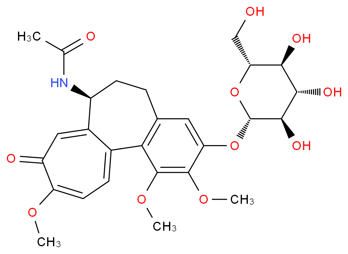 N-[(10S)-3,4,14-trimethoxy-13-oxo-5-{[(2S,3R,4S,5S,6R)-3,4,5-trihydroxy-6-(hydroxymethyl)oxan-2-yl]oxy}tricyclo[9.5.0.0<sup>2</sup>,<sup>7</sup>]hexadeca-1(16),2(7),3,5,11,14-hexaen-10-yl]acetamide_分子结构_CAS_477-29-2